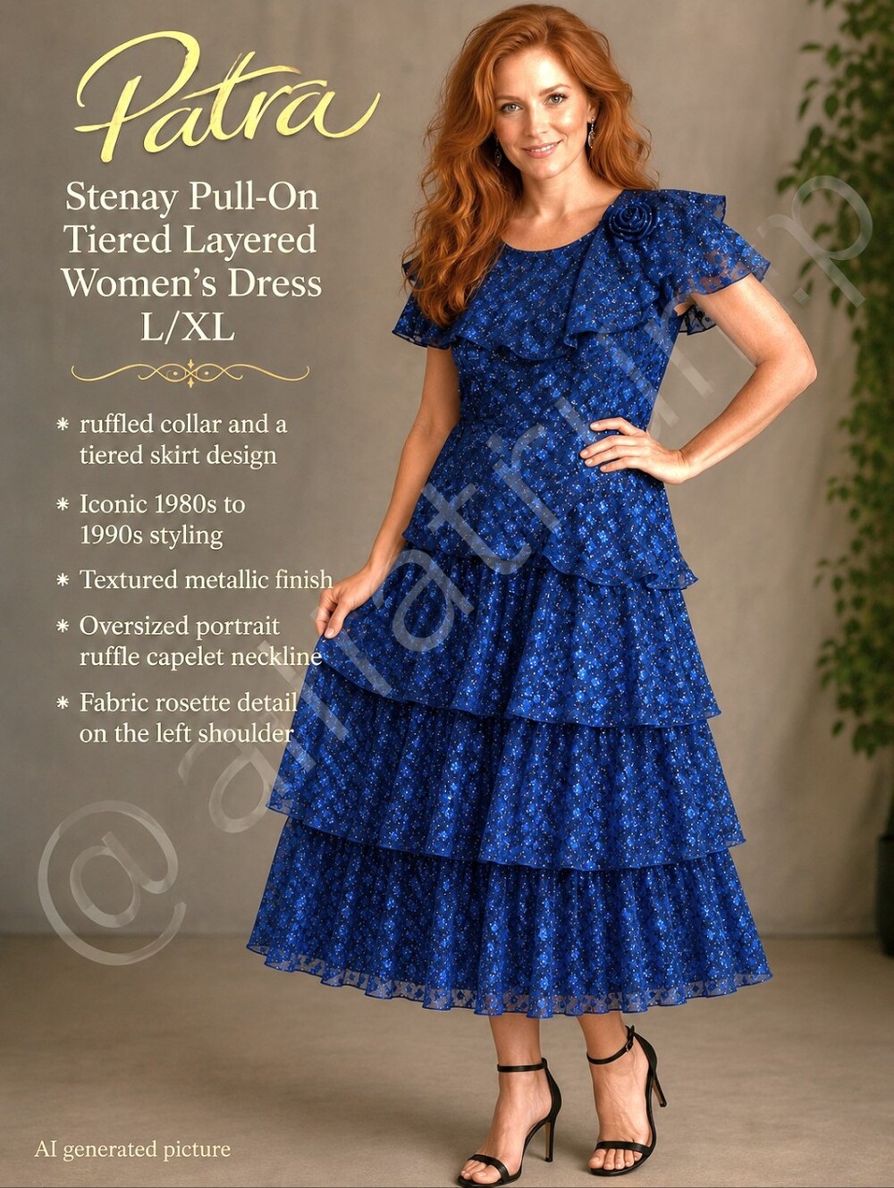 Vintage Patra Stenay Pull-On Tiered Layered Women's Dress L/XL
